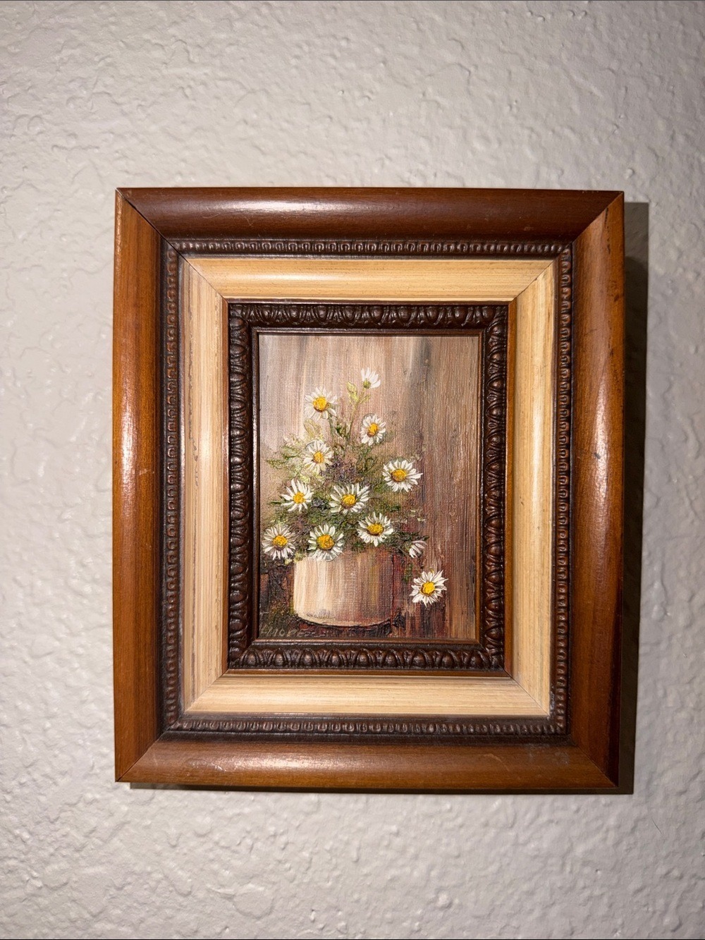 Vintage Daisies Painting on Canvas Signed Framed painting of flowers painted